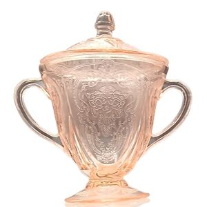 Vintage Pink Glass Sugar Bowl with Lid